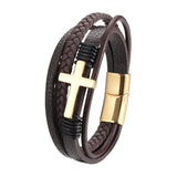 Stainless Steel Clasp Cross Leather Bracelet - ProDeco